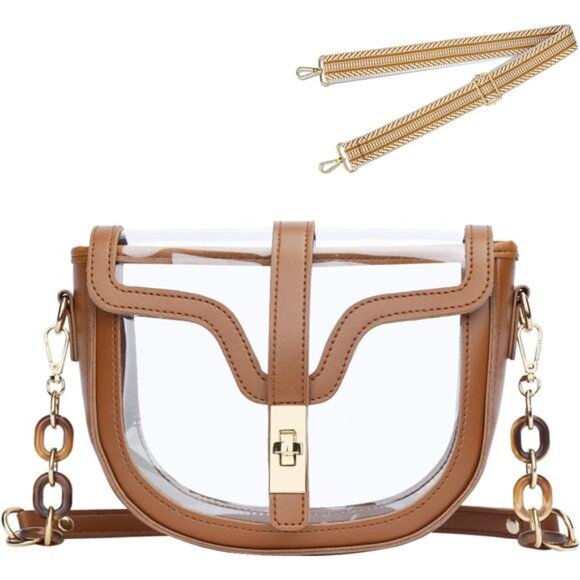 NWOT Clear Crossbody Purse with Vegan Leather & Gold Hardware – Stadium Approved - Picture 2 of 3
